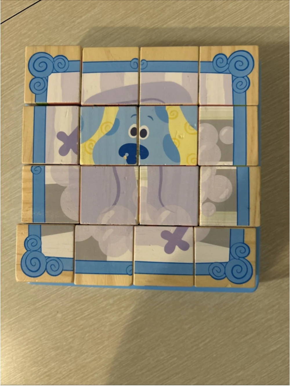 Blue’s Clues Wooden Cube 16 Piece Puzzle W/6 Different Puzzles 1192